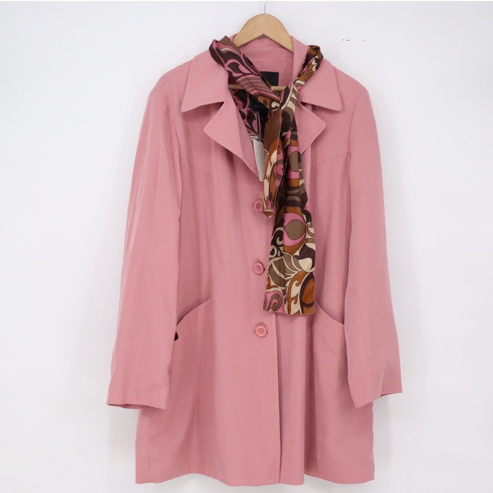 SM2 Trench Coat Womens XL Pink Button Front Scarf Included New